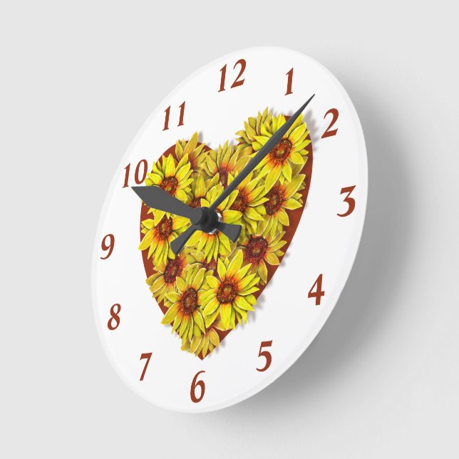Sunflower Heart Wall Clock (Angle)