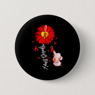 Sunflower Heart Warrior Red Elephant Heart Disease 2 Inch Round Button