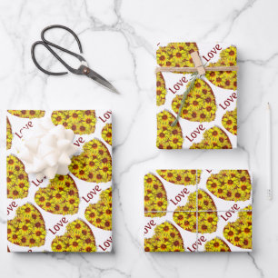 Sunflower Heart Wrapping Paper Flat Sheet Set of 3