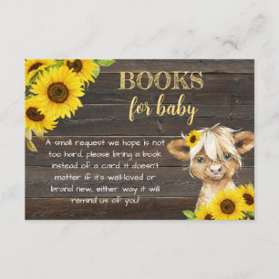 Sunflower Highland Cow Baby Shower Books for Baby Enclosure Card