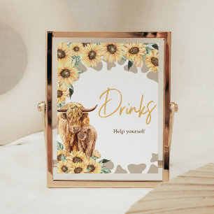 Sunflower Highland Cow Baby Shower Drinks Poster