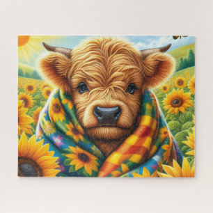 Sunflower Highland Cow Jigsaw Puzzle