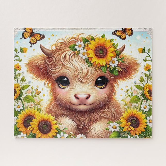Sunflower Highland Cow Jigsaw Puzzle (Horizontal)