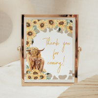 Sunflower Highland Cow Thank you for Coming