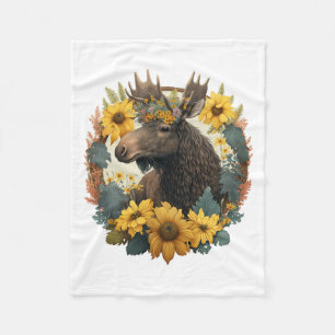 Sunflower Hippie Floral Moose Long Sleeve _1 Fleece Blanket