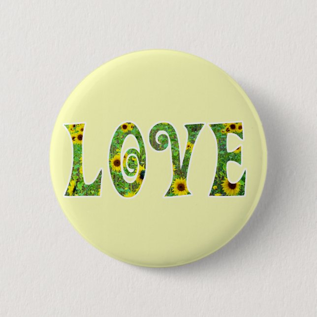 Sunflower Hippy Love 2 Inch Round Button (Front)