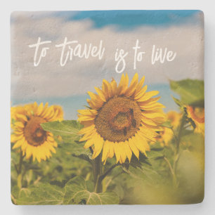 Sunflower Home Decor with Travel Quote Stone Coaster