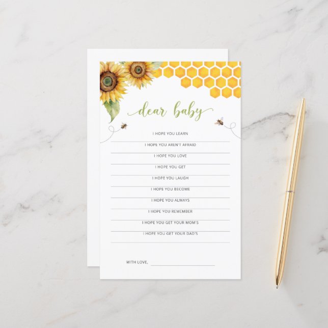 Sunflower Honey Bee Baby shower Chère carte bébé (Devant/Arrière en situation)