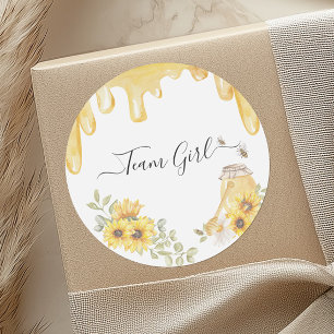 Sunflower Honey Bee Gender Reveal Team Girl Classic Round Sticker