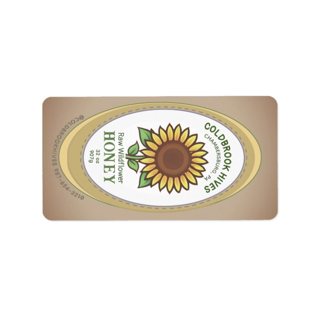 Sunflower Honey Label Dotted on Oval Kraft Border  (Front)