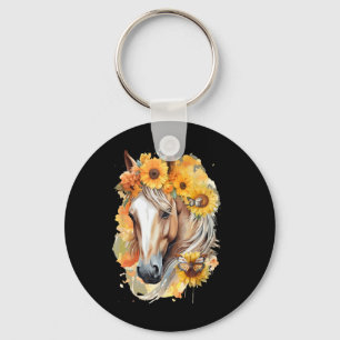 Sunflower Horse Portrait Boho Equestrian Horseback Keychain