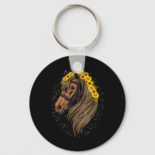 Sunflower Horse Portrait Cowgirl Equestrian Horseb Keychain