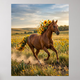 Sunflower Horse Prairie Run Poster
