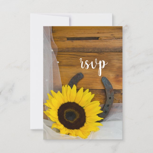 Sunflower Horseshoe Country Western Wedding RSVP (Front)