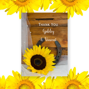 Sunflower Horseshoe Western Wedding Thank You Note Card