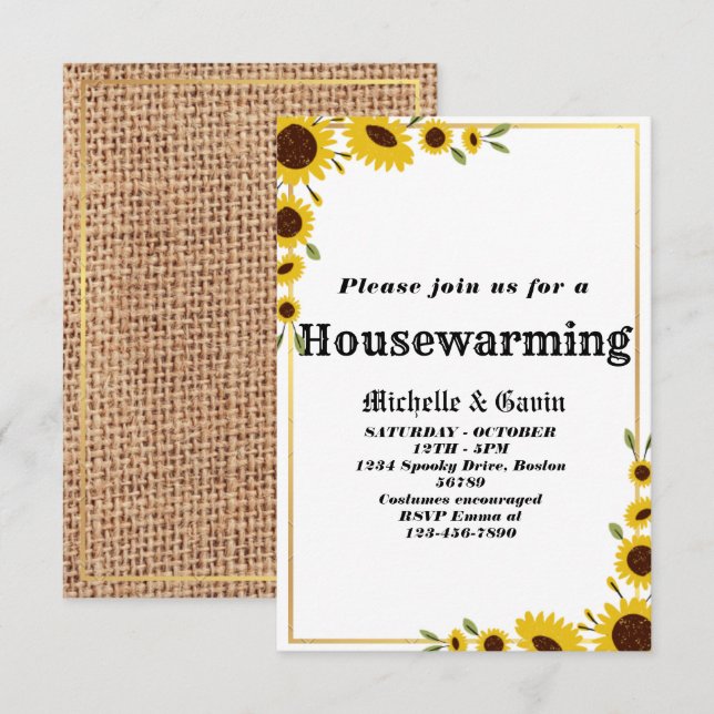 Sunflower Housewarming Party Invitation (Front/Back)