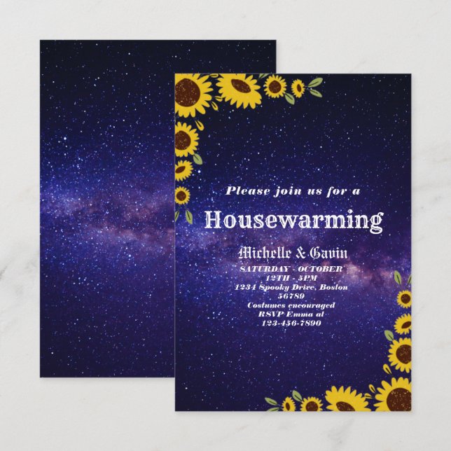 sunflower housewarming party invitation (Front/Back)