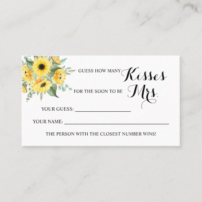 Sunflower How Many Kisses for Mrs Shower game card (Front)