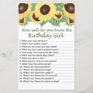 sunflower How well do you know the birthday girl