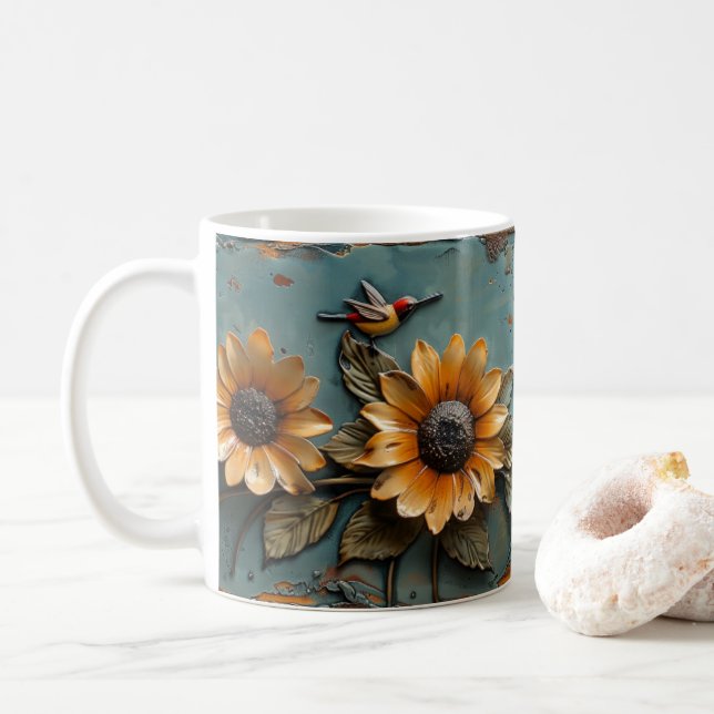 Sunflower Humming Bird Lady Bug Coffee Mug   (With Donut)