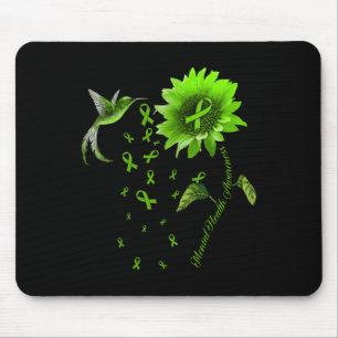 Sunflower Hummingbird Green Ribbon Mental Health A Mouse Pad