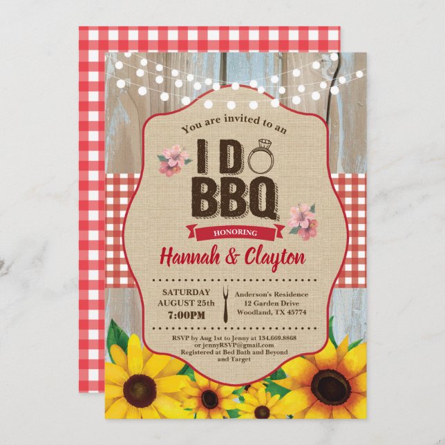 Sunflower I do BBQ invitation. Engagement party Invitation (Front/Back)