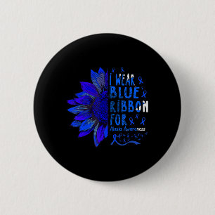Sunflower I Wear Blue Ribbon for Ataxia Awareness 2 Inch Round Button