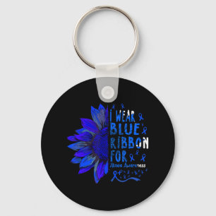 Sunflower I Wear Blue Ribbon for Ataxia Awareness Keychain