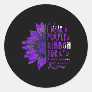 Sunflower I Wear Purple Ribbon for Alzheimer Aware Classic Round Sticker