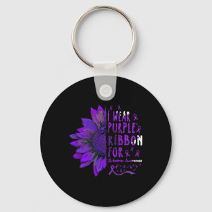 Sunflower I Wear Purple Ribbon for Alzheimer Aware Keychain