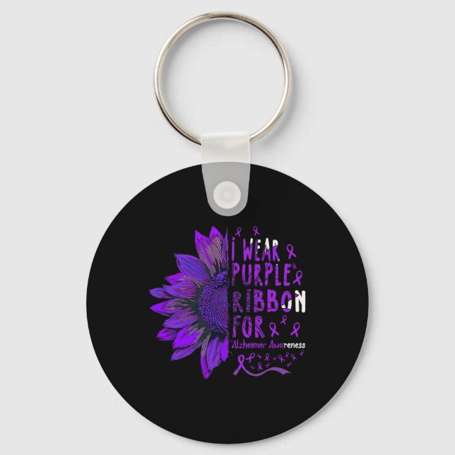 Sunflower I Wear Purple Ribbon for Alzheimer Aware Keychain (Front)