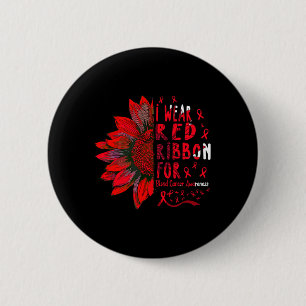 Sunflower I Wear Red Ribbon for Blood Cancer Aware 2 Inch Round Button