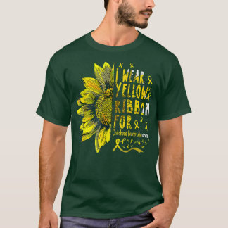 Sunflower I Wear Yellow Ribbon Childhood Cancer Aw T-Shirt