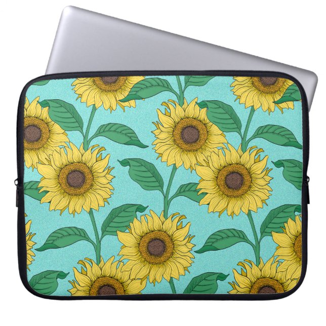 Sunflower Illustration Fashion Repeat Pattern Laptop Sleeve (Front)