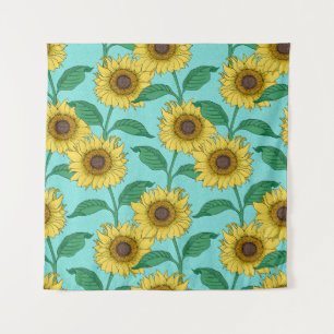 Sunflower Illustration Fashion Repeat Pattern Tapestry