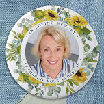 Sunflower In Loving Memory Photo Memorial Funeral 3 Inch Round Button<br><div class="desc">Honour your loved one with a custom photo memorial funeral button. This funeral button features elegant sunflowers , with your custom photo. Quote "In Loving Memory". Customize with favourite photo, and name. Perfect for funeral favours, celebration of life events and memorial services. COPYRIGHT © 2020 Judy Burrows, Black Dog Art...</div>