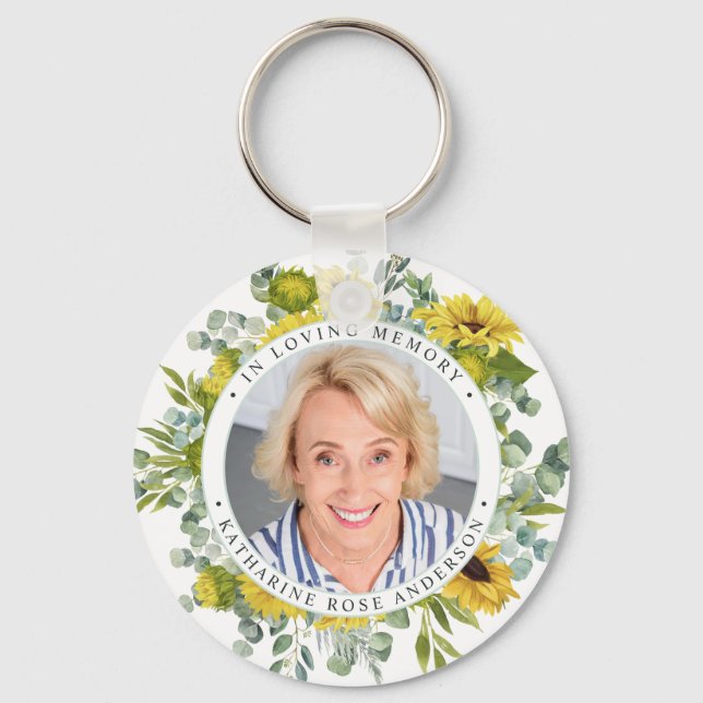 Sunflower In Loving Memory Photo Memorial Funeral Keychain (Front)