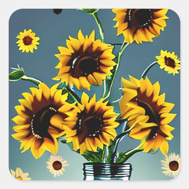 Sunflower in Mason Jar Art Square Sticker (Front)