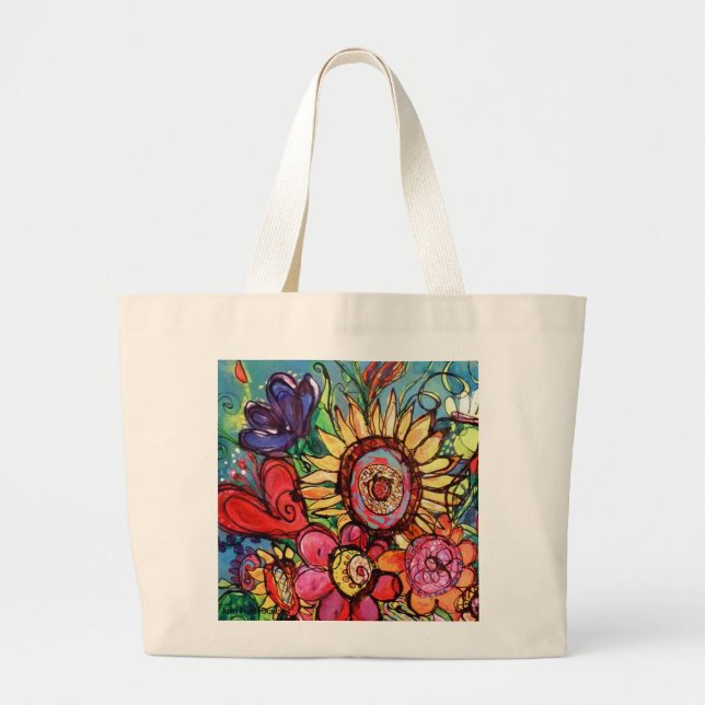 Sunflower in Pink Vase Large Tote Bag (Front)