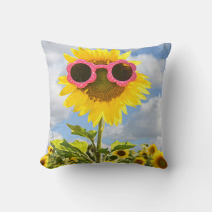 sunflower in sunglasses throw pillow
