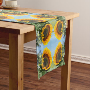 Sunflower In Sunshine Abstract Flower Art Short Table Runner