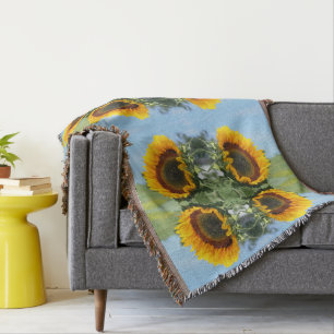 Sunflower In Sunshine Abstract Flower Art Throw Blanket