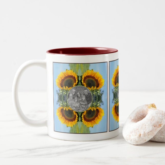 Sunflower In Sunshine Create Your Own Photo Two-Tone Coffee Mug (With Donut)