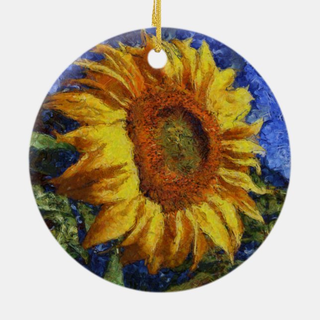 Sunflower In Van Gogh Style Ceramic Ornament (Back)