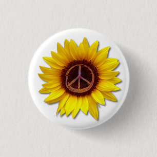 Sunflower Inner Peace Symbol Sign Anti-War  1 Inch Round Button