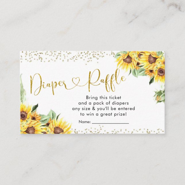 Sunflower is on the way Baby Shower Diaper Raffle Enclosure Card (Front)