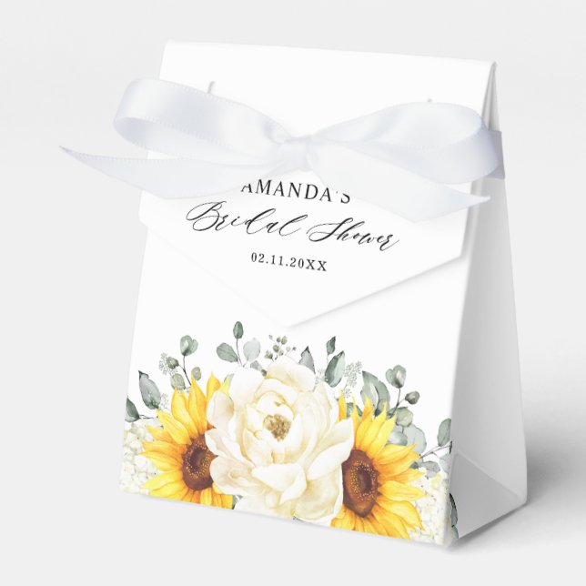 Sunflower Ivory Peony Eucalyptus Bridal Shower     Favor Box (Front Side)