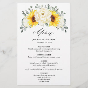 Sunflower Ivory Peony Eucalyptus Menu Mariage