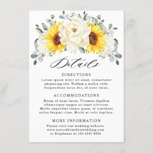Sunflower Ivory Peony Eucalyptus Wedding Details   Enclosure Card