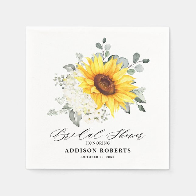 Sunflower Ivory Peony Floral Bridal Shower Paper Napkin (Front)